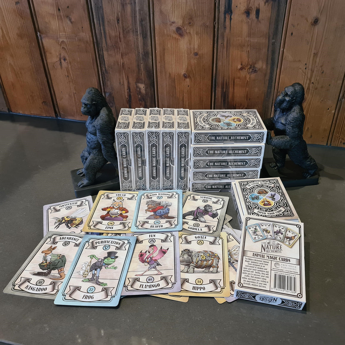 Steampunk 'Animal Magic' Guidance Cards - Pack of 20 (+1 Bonus deck and Gorilla bookends)